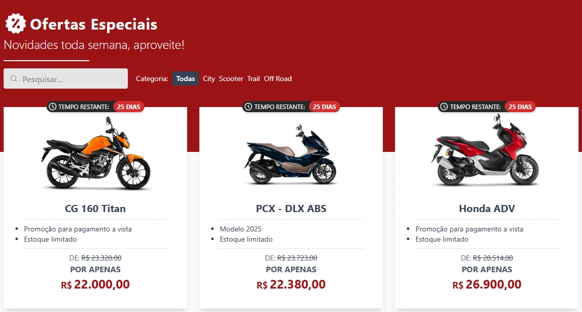 Exemplo de como os modelos de anos anteriores podem ser usados em ofertas.